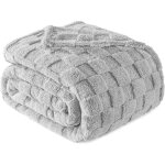 Plaid carreaux 220�240 cm, super doux, l�ger, gris clair, chaud, pour toutes saisons