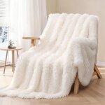 Plaid fausse fourrure blanc 130160cm, �pais, r�versible, facile d?entretien, id�e cadeau �l�gante