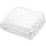 Plaid en fausse fourrure ultra douce � bandes blanc 130x160 cm