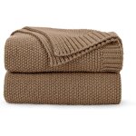 Plaid marron caramel, doux et confortable, en maille torsad�e, pour lit, canap� et salon, 127 x 152 cm, ...