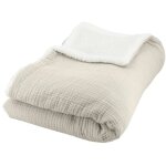 Plaid - cote deco - polaire et gaze de coton - 130x170 cm - beige galet - hypoallerg�nique