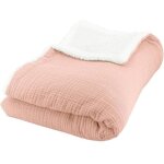 Plaid - cote deco - polaire et gaze de coton - 130x170 cm - rose p�che - hypoallerg�nique
