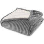 Plaid sherpa 130x170 cm gris fonc� - doubl� imitation mouton retourn� - tout doux et bien chaud