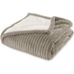 Plaid sherpa 130x170 cm taupe - doubl� imitation mouton retourn� - tout doux et bien chaud