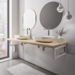 Bernstein - plan de toilette sous vasque chne massif 160x52x18cm (lxpxh) + 2 portes serviette chrome ...