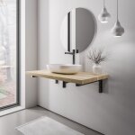 Bernstein - plan de toilette sous vasque ch�ne massif 100x52x7cm (lxpxh) + supports fixation noir mat ...