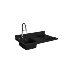 Plan de travail monobloc planiquartz avec vier - 100 cm - nero - vier  gauche - plaque de cuisson ...