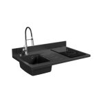 Plan de travail monobloc planiquartz avec �vier - 100 cm - nero - �vier � gauche - plaque de cuisson ...