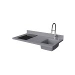 Plan de travail monobloc planiquartz avec vier - 120 cm - cromo - vier  droite - plaque de cuisson ...