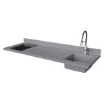 Plan de travail monobloc planiquartz avec �vier - 180 cm - cromo - �vier � droite - plaque de cuisson ...