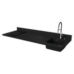 Plan de travail monobloc planiquartz avec �vier - 180 cm - nero - �vier � droite - plaque de cuisson ...