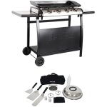 Plancha au gaz 4 br�leurs sur chariot - porthos - 10kw. plancha � gaz avec desserte et ustensiles