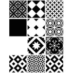 Planche de 12 stickers carreaux de ciment black white ? autocollants muraux d�coratifs noir et blanc ...