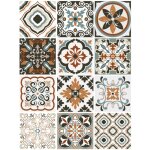 Planche de 12 stickers carreaux de ciment brown flower ? autocollants muraux d�coratifs tons naturels ...