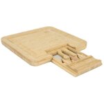 Planche apro en bambou avec tiroir coulissant et couteaux  fromage inclus