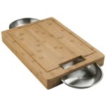 Planche à découper pro en bambou avec 2 bols en inox Planche à découper pro en bambou avec 2 bols en inox
