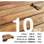 Kit complet terrasse bois exotique jatoba pour 10 m� ? lames 1, 55 m, lambourdes 1, 55 m, plots r�glables ...