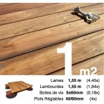 Kit complet terrasse bois exotique jatoba pour 1 m� ? lames 1, 55 m, lambourdes 1, 55 m, plots r�glables ...