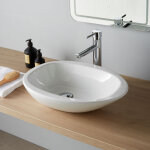 Planetebain - vasque  poser galet en cramique blanche