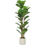 Plante artificielle int�rieure - homcom - figuier lyre - pot en plastique et tronc en bois massif - 120 ...