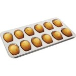 Plaque de 12 madeleines - fer blanc - dimensions : 39 x 23 x 1, 7 cm - empreinte : 8 cm ? fabriqu�e