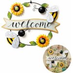 Plaque de bienvenue en mtal avec motif tournesol et abeille, panneau de bienvenue de jardin, pour bar, ...