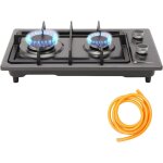 Plaque de cuisson � gaz en acier inoxydable avec tube � gaz, r�chaud � gaz 2 feux, encastrable ou autonome, ...
