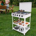 Plaque de cuisson � gaz autonome, 5 feux, avec support de rangement, pour camping, avec couvercle, blanche ...
