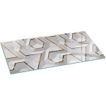 Plaque pare - feu en verre tremp� pour chemin�e protection du sol contre la chaleur motif g�om�trique ...