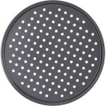 Plaque � pizza, lot de 4, ronde, perfor�e, antiadh�sive, flamm�e, acier, moule, ? 32 cm, anthracite