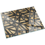 Plaque de sol pour chemin�e ou po�le en verre tremp� avec impression g�om�trie avec bois 120x80 cm