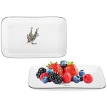 Plat rectangulaire en porcelaine provence thyme 20 cm, blanc laiteux, imprim� color� de brins de thym, ...