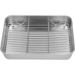 Plat � r�tir rectangulaire en acier inoxydable facile � nettoyer avec grille, 23, 5 x 17, 5 x 5 cm.