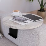 [en. casa] ? tablette d'accoudoir pour canap� ? plateau � 34 cm en panneau effet marbre blanc ? support ...