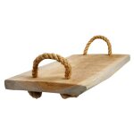Plateau ap�ro 37 cm en bois de teck blanchi et poign�es corde ? haley