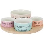 Plateau ap�ro avec 4 coupelles en c�ramique ? plateau en bambou 22 cm ? coupelles de 6, 5 � 10, 5 cm ...