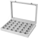 Plateau de bijoux 30 compartiments bo�te de rangement bijoux avec couvercle boucles d'oreilles bo�te ...