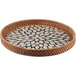 Plateau d�coratif rond 30cm, plateau de service en rotin tress� design boho rustique adapt� pour repas, ...