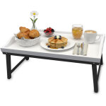 Plateau de lit relaxdays, bambou, h x l x p : 20 x 50 x 30 cm, avec pieds, petit - d�jeuner au lit, blanc ...