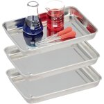 Plateau mdical en inox, lot de 3, hlp : 2, 5x21, 5x15 cm, pour instruments, lavable au lave - vaisselle, ...