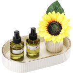 Plateau ovale cuir blanc cr�me ? vide - poche ? coiffeuse, toilette, cuisine ? bijoux, cosm�tiques