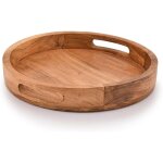 Plateau rond acacia avec poign�es ? 30, 48�30, 48�4, 06 cm ? bar, salon, table ? service boissons / aliments ...