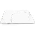 Plateau de table carr marbre blanc cerclage argent 60cm
