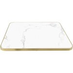 Plateau de table carr marbre blanc cerclage dor 60cm