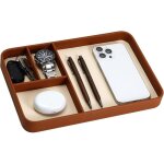 Plateau de table de chevet moderne en cuir synth�tique pour t�l�phone, cl�s, montre, portefeuille, bijoux, ...