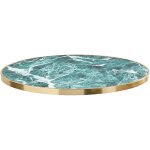 Plateau de table rond blanc avec cerclage dor� 60 cm marbre vert / dor�