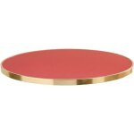 Plateau de table rond blanc avec cerclage dor� 60 cm rouge mat / dor�