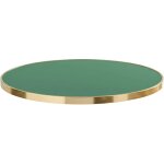Plateau de table rond blanc avec cerclage dor� 60 cm vert mat / dor�