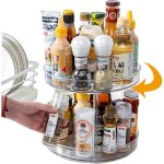 Plateau tournant en pet - 2 �tages rangement epices cuisine - rotatif � 360 range epices - pour placard, ...