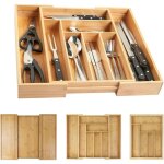 Plateau de vaisselle, organisateur de tiroir de vaisselle en bambou 32 - 52 x 43 x 5 cm, diviseur de ...